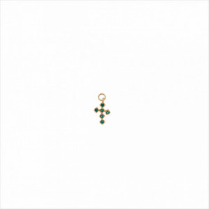 Colgante charm plata bañada en oro, cruz circonitas verdes brillantes. Miscellany. Salvatore