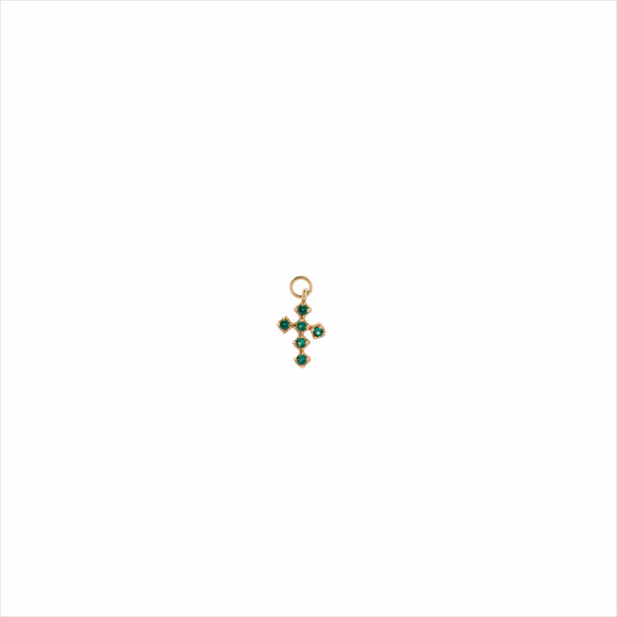Colgante charm plata bañada en oro, cruz circonitas verdes brillantes. Miscellany. Salvatore