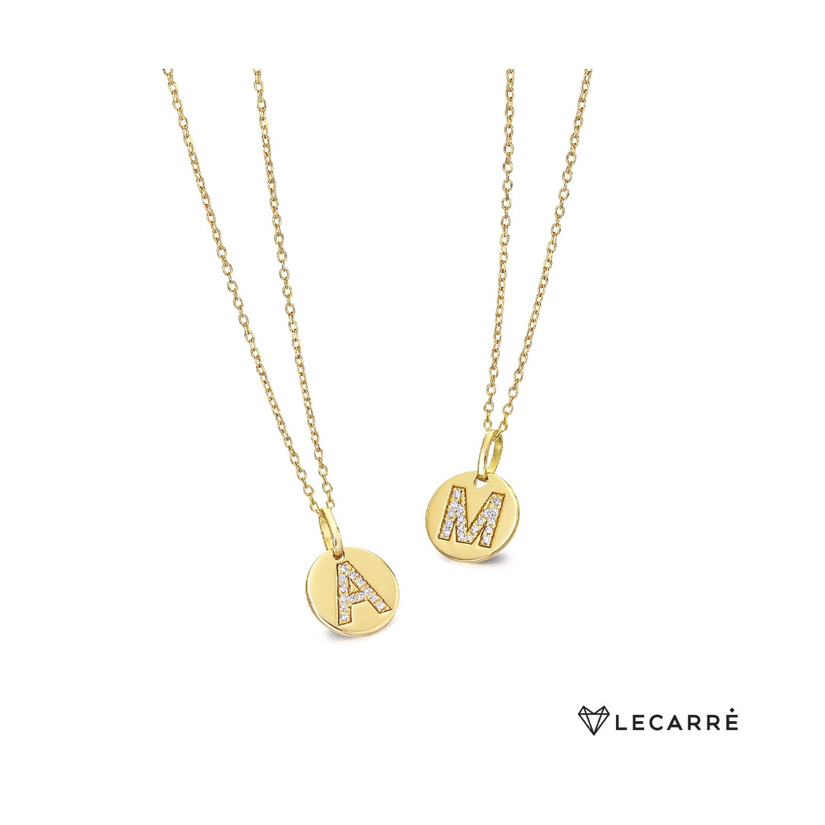 Cadena oro amarillo más chapa inicial diamantes. LeCarré