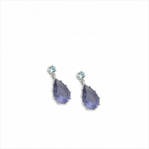 PENDIENTES PLATA LARGOS DE PIEDRAS DE COLORES LÁGRIMA EN TONOS AZULES. LINEARGENT