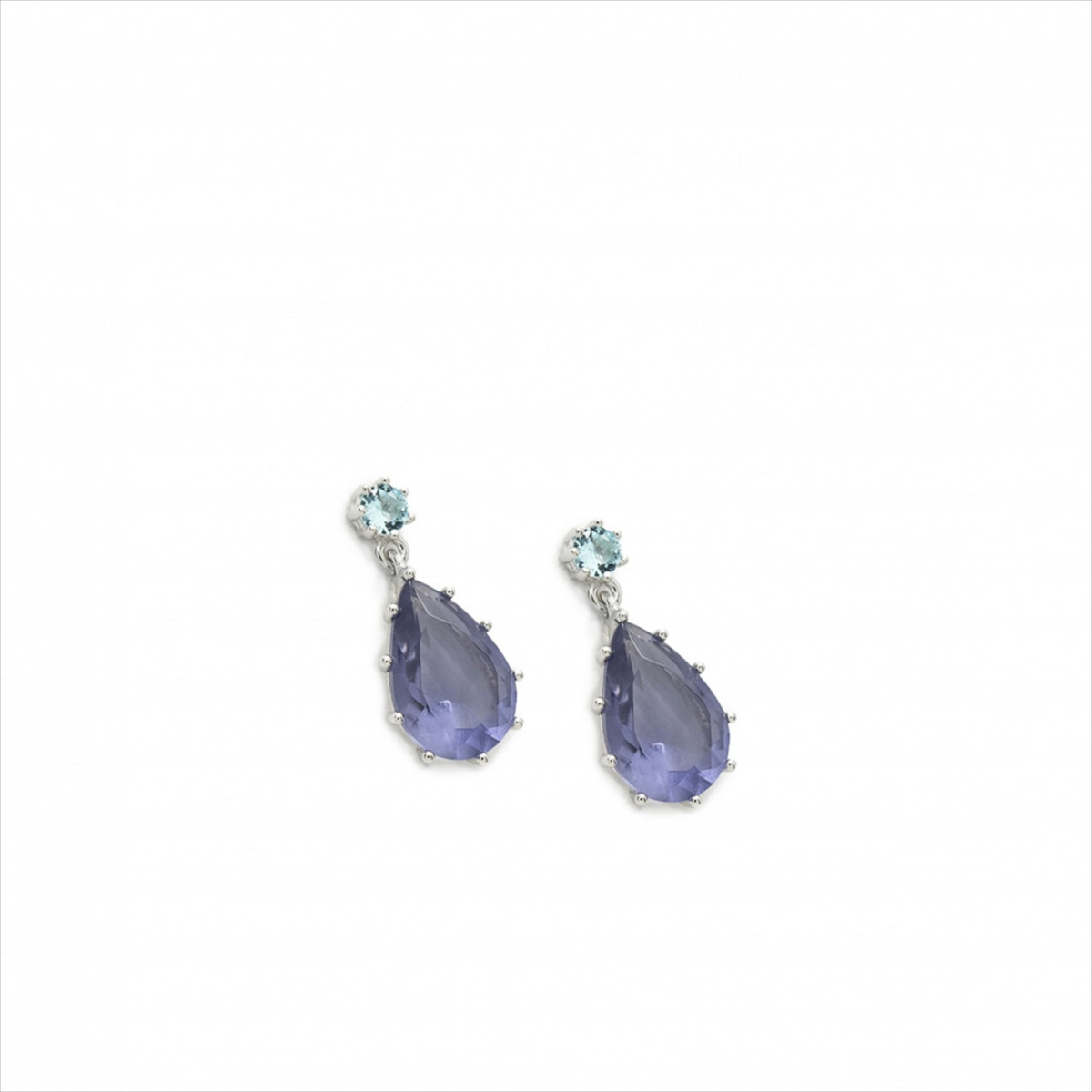 PENDIENTES PLATA LARGOS DE PIEDRAS DE COLORES LÁGRIMA EN TONOS AZULES. LINEARGENT