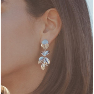 PENDIENTES PLATA LARGOS HOJAS LISAS, CIERRE PRESIÓN. LINEARGENT