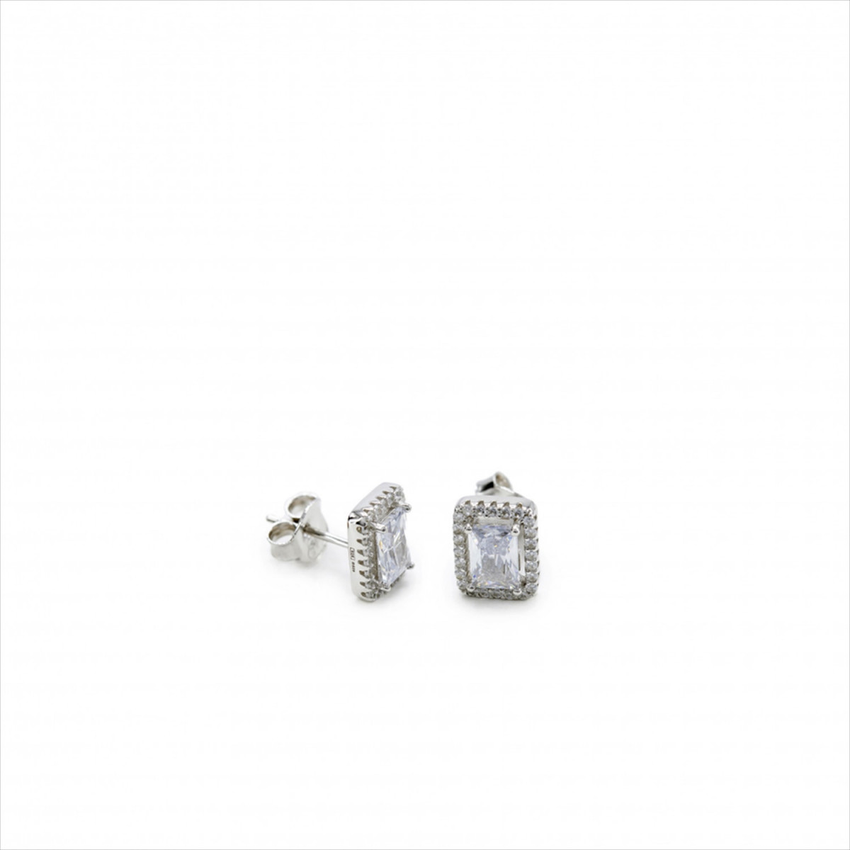 PENDIENTES PLATA BRILLANTES PEQUEÑOS CON MOTIVO RECTANGULAR Y CIRCONITAS. LINEARGENT