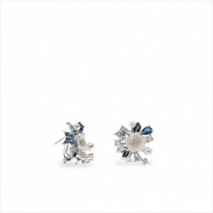 PENDIENTES PLATA DE PIEDRA DE NATURAL CON DISEÑO DE FLOR CON PERLAS. LINEARGENT