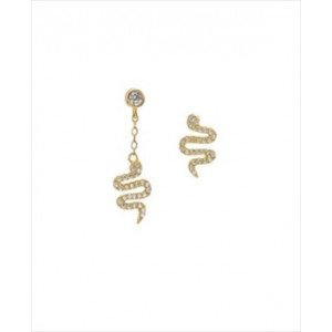 PENDIENTE PLATA BAÑO DE ORO FORMA DE SERPIENTE CON CIRCONITAS. 1 PENDIENTE CON CADENA. 1 PENDIENTE PEGADO A LA OREJA. LINEARGENT