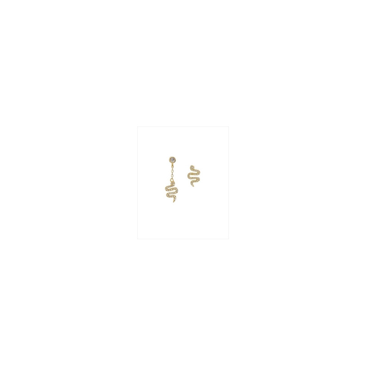 PENDIENTE PLATA BAÑO DE ORO FORMA DE SERPIENTE CON CIRCONITAS. 1 PENDIENTE CON CADENA. 1 PENDIENTE PEGADO A LA OREJA. LINEARGENT