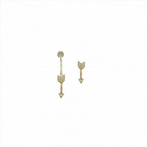 PENDIENTE PLATA BAÑO DE ORO FORMA DE FLECHA CON CIRCONITAS. 1 PENDIENTE CON CADENA. 1 PENDIENTE PEGADO A LA OREJA. LINEARGENT