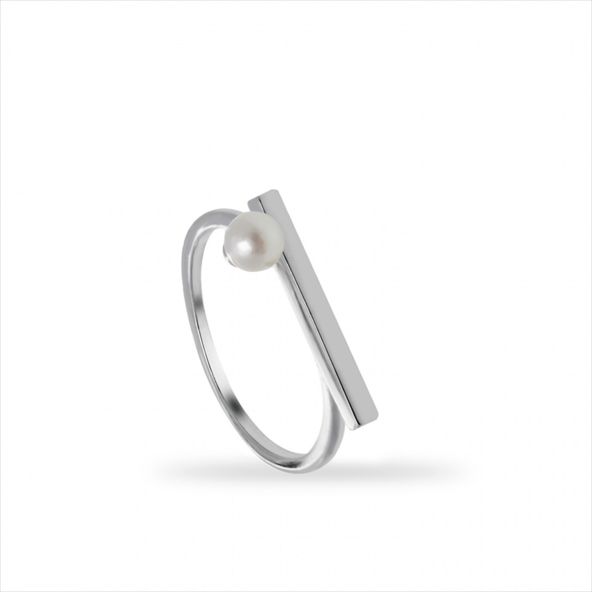 ANILLO PLATA BARRA LISA CON PERLA EN EL EXTREMO. LINEARGENT