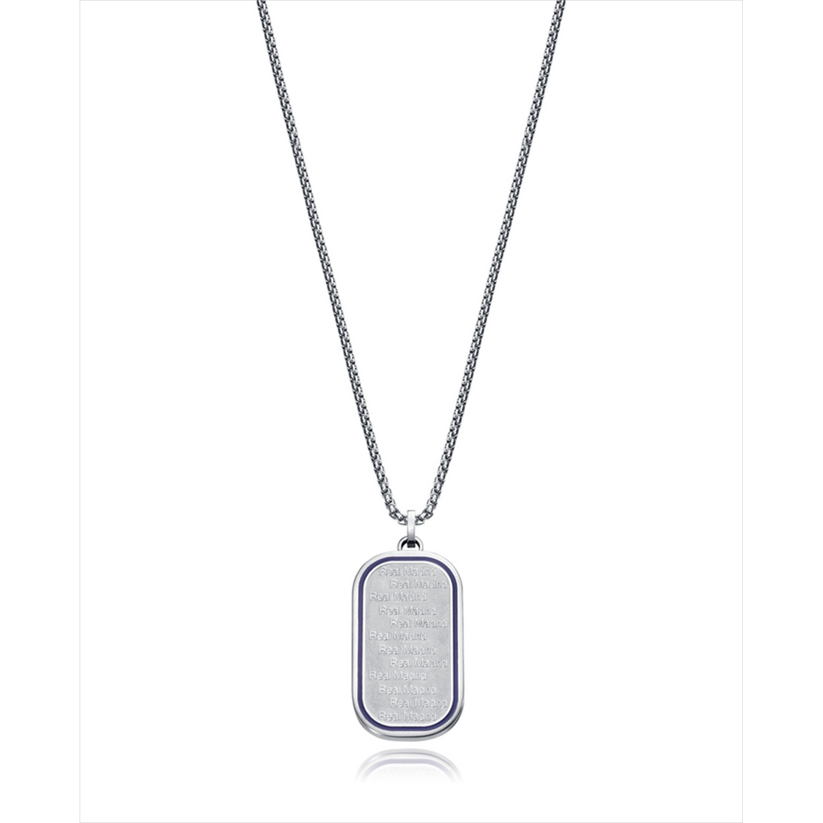 Colgante Viceroy Real Madrid de acero con placa estilo militar con grabado en relieve continuo REAL MADRID y contorno en esmalte