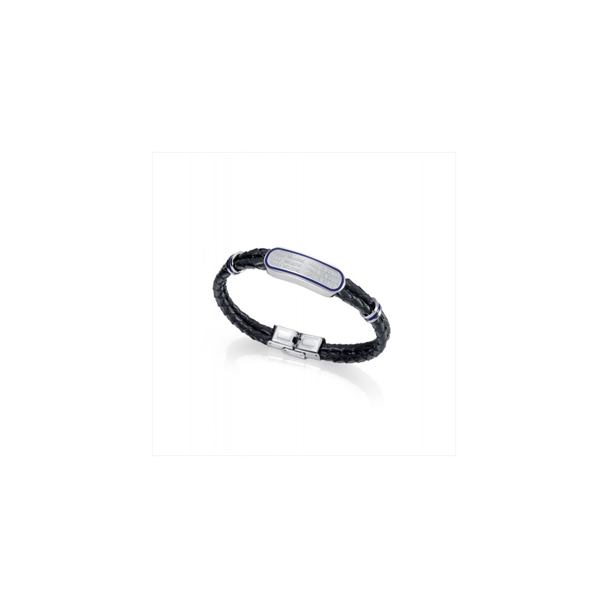 Pulsera Viceroy Real Madrid de piel negra doble, dos piezas de acero con esmalte azul y placa central de acero con contorno en e