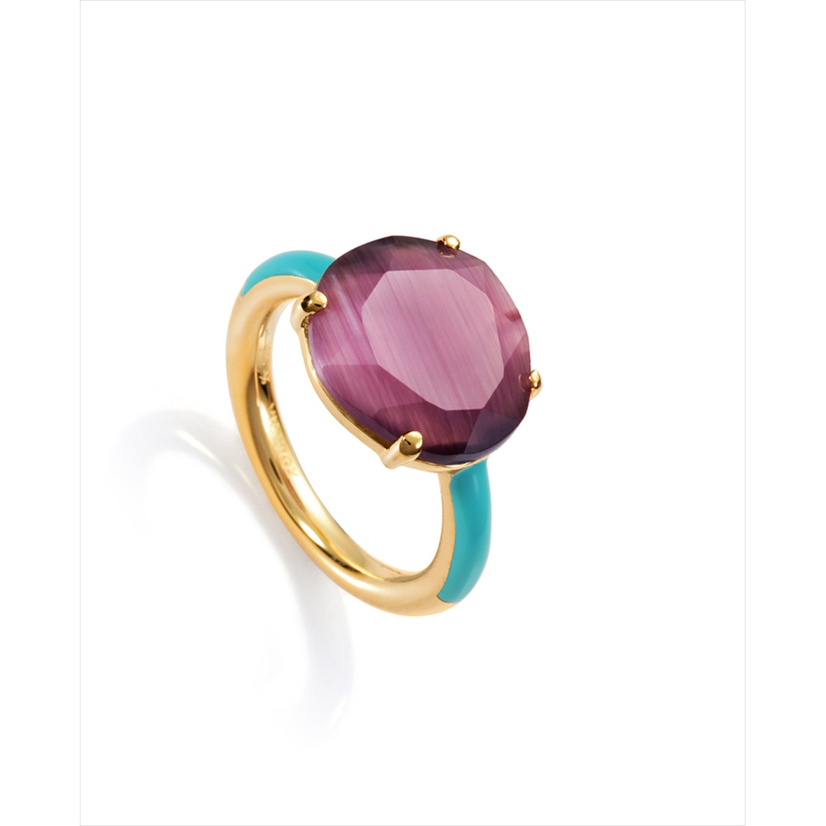 Anillo Viceroy Jewels de plata de ley bañada en oro 18 kt con piedra Ojo de Gato en color morado de 13x13 mm y esmalte de color