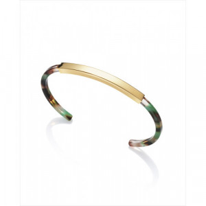 Brazalete Viceroy Kiss de acero IP dorado abierto de resina en colores verdosos y pieza central de acero IP dorado.