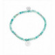 Pulsera elástica bolitas en tonos verdes, cuatro bolitas en plata y colgante chapa. Viceroy