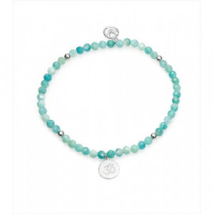 Pulsera elástica bolitas en tonos verdes, cuatro bolitas en plata y colgante chapa. Viceroy