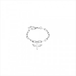 Pulsera Take Me. Metal bañado en plata. Colgante libélula. Uno de 50