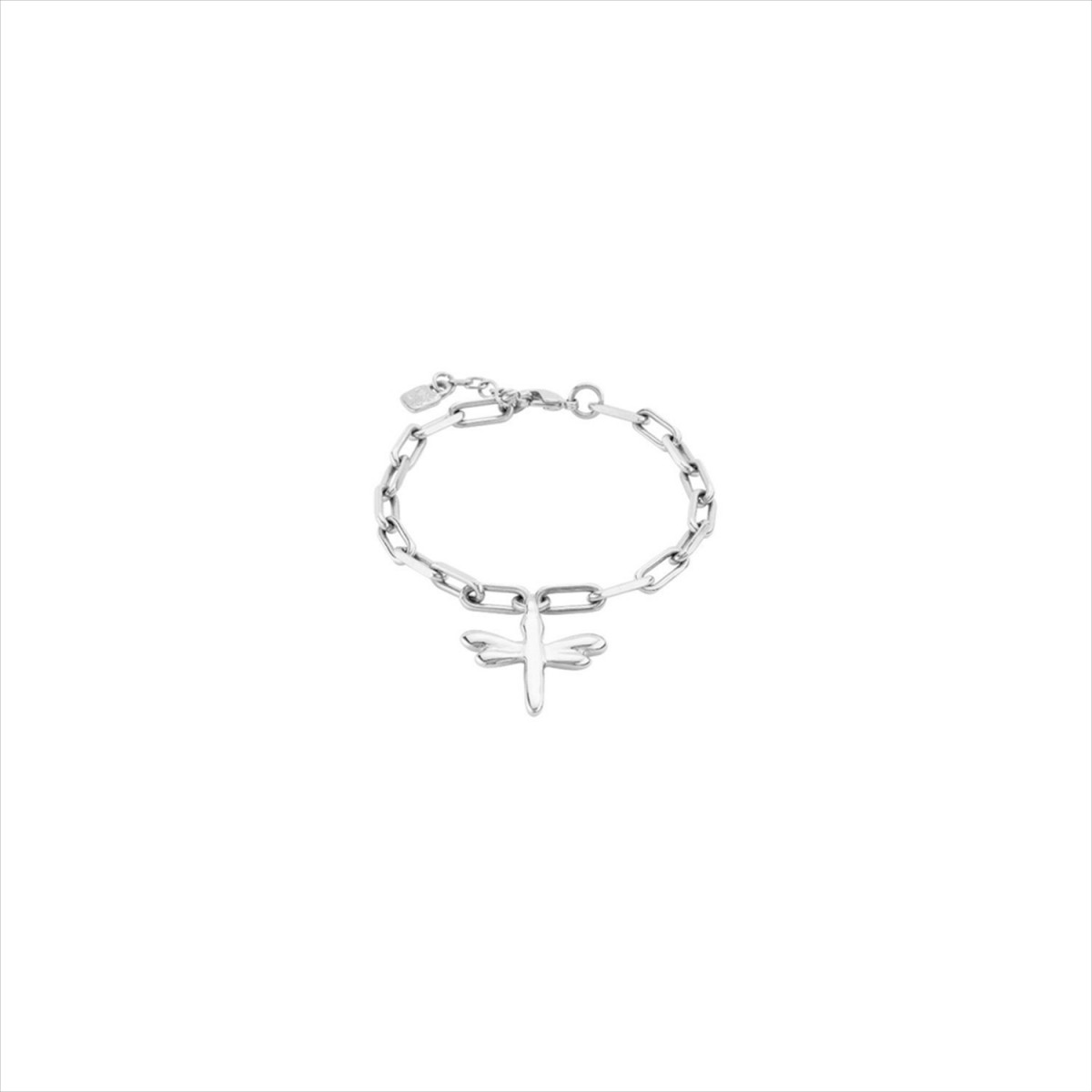 Pulsera Take Me. Metal bañado en plata. Colgante libélula. Uno de 50