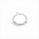 Pulsera Ducky Party. Metal bañado en plata, cristal en tonos pastel. Uno de 50