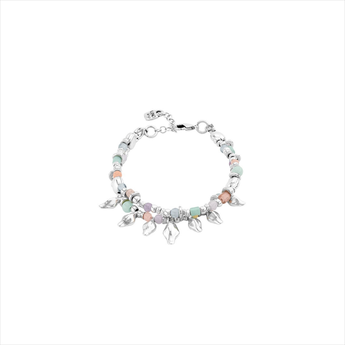 Pulsera Ducky Party. Metal bañado en plata, cristal en tonos pastel. Uno de 50