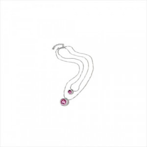 Colgante Double Trouble. Colgante doble en aleación de metales bañados en plata y cristales Swarovski rosados. Uno de 50