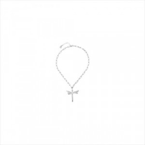 Colgante Freedom. Cadena eslabones con colgante de libélula, metal bañado en plata. Uno de 50