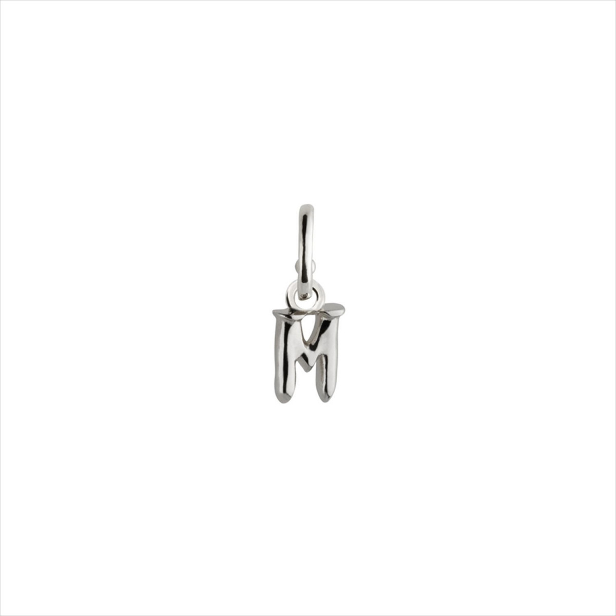 Charm colgante letra M, bañado en plata.  ARO NO INCLUIDO. Uno de 50