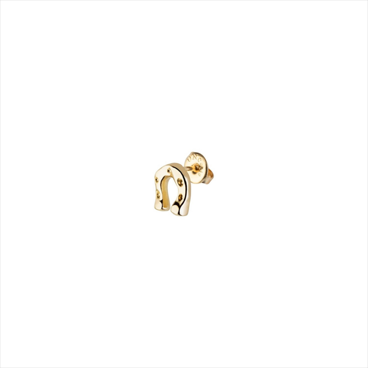 1 Pendiente tipo piercing. Diseño herradura. Metal bañado en oro. Uno de 50
