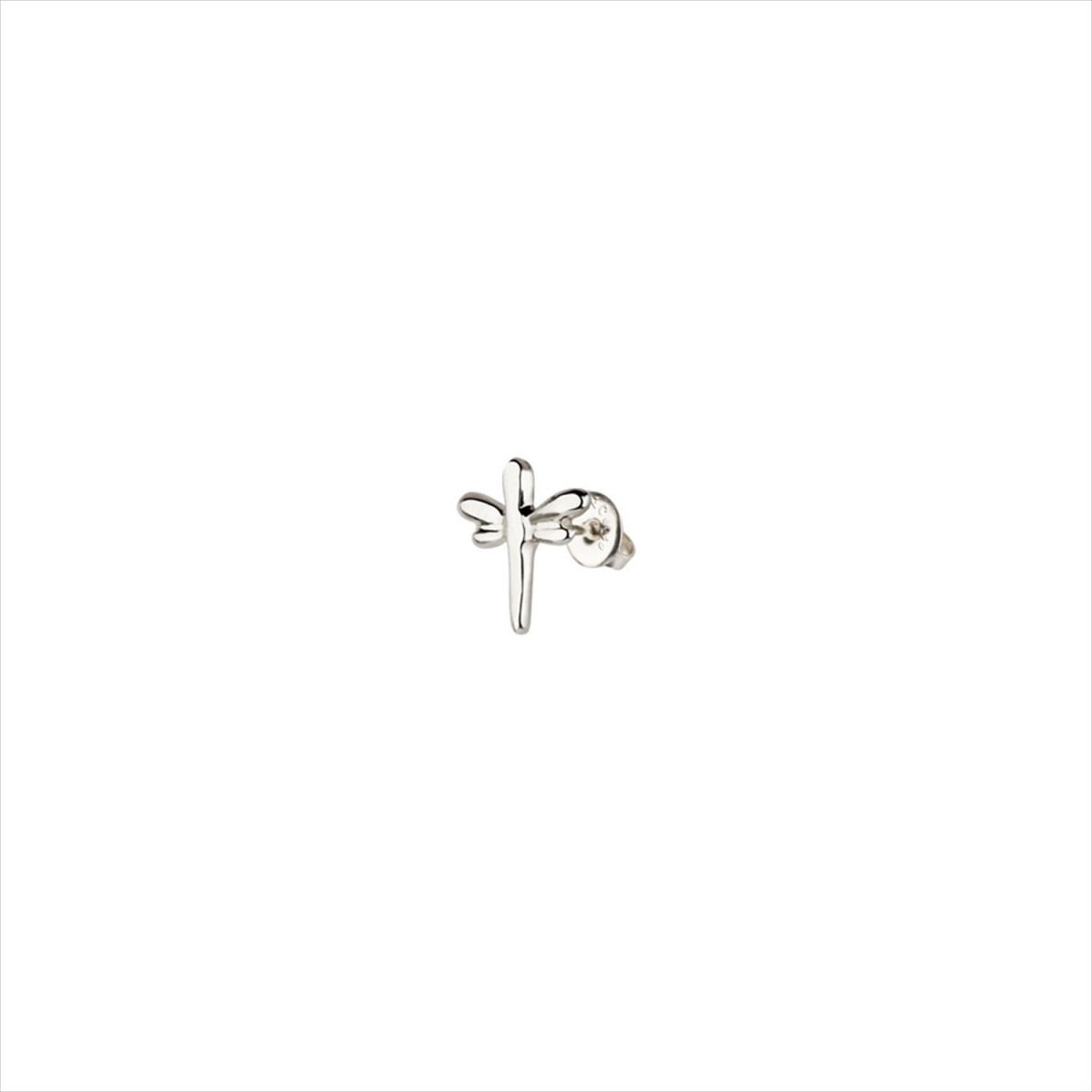 1 Pendiente Fly High stud, tipo piercing. Diseño libélula. Metal bañado en plata. Uno de 50