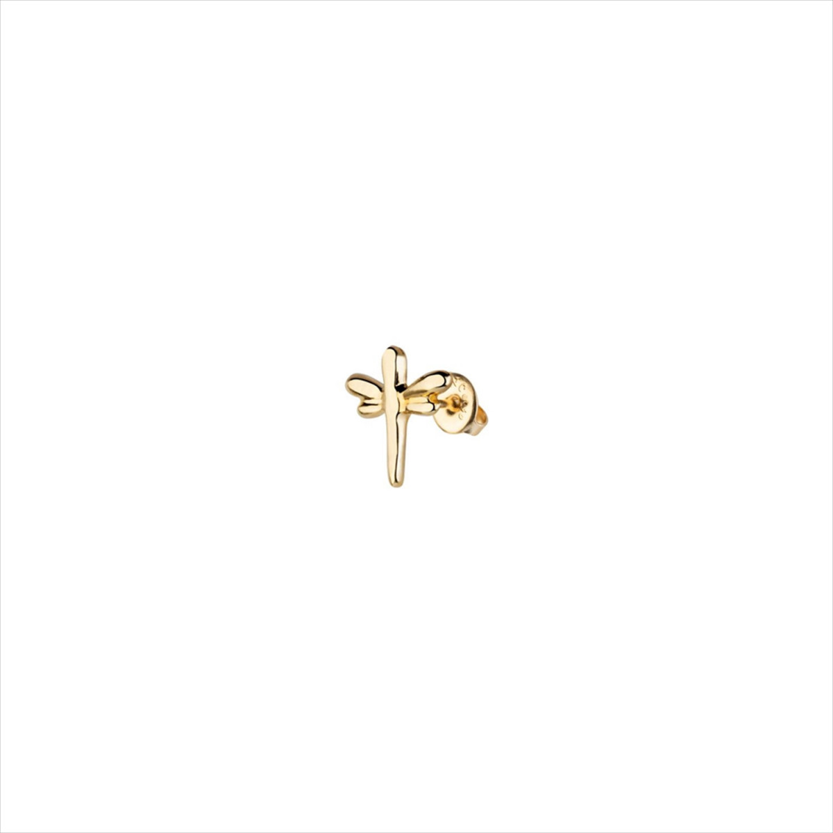 1 Pendiente Fly High stud, tipo piercing. Diseño libélula. Metal bañado en oro. Uno de 50