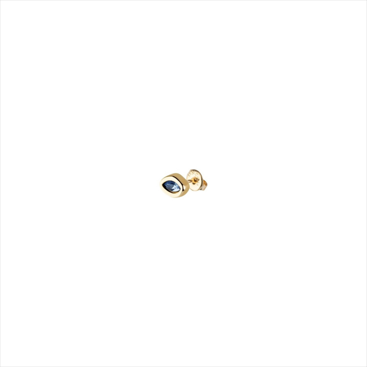 1 Pendiente Leaky stud, tipo piercing. Diseño forma de ojo y cristal azul. Metal bañado en oro. Uno de 50