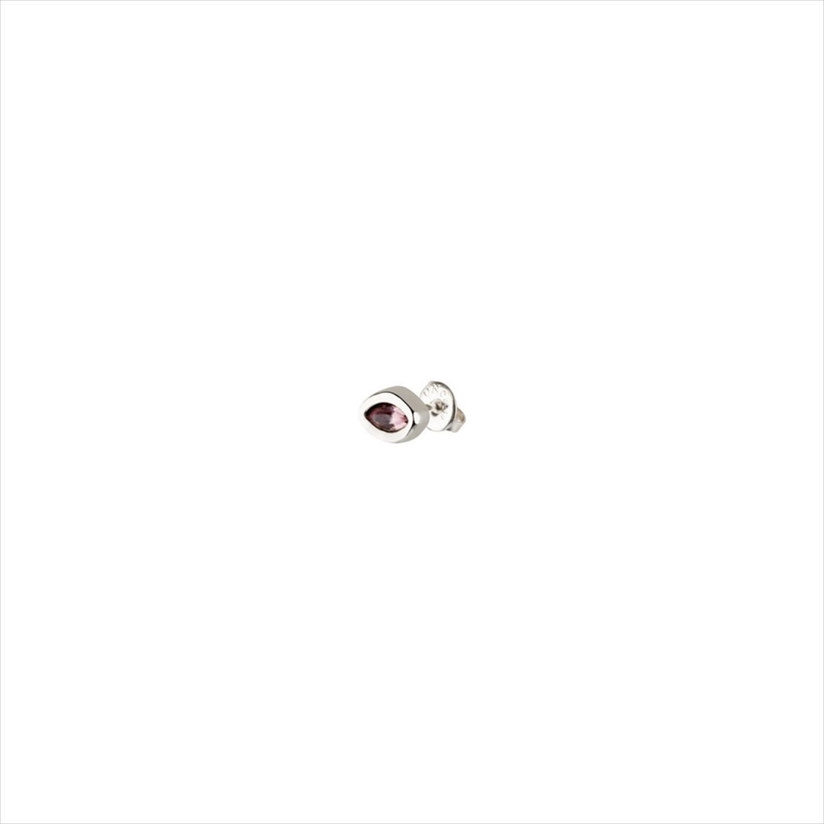 1 Pendiente Leaky stud, tipo piercing. Diseño forma de ojo y cristal morado. Metal bañado en plata. Uno de 50