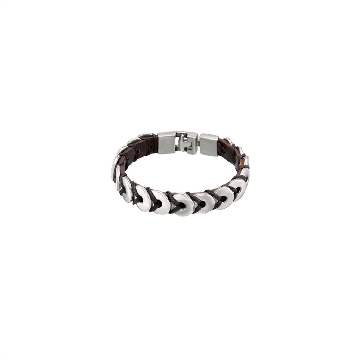 Pulsera Donets. Metal bañado en plata y cuero. Uno de 50