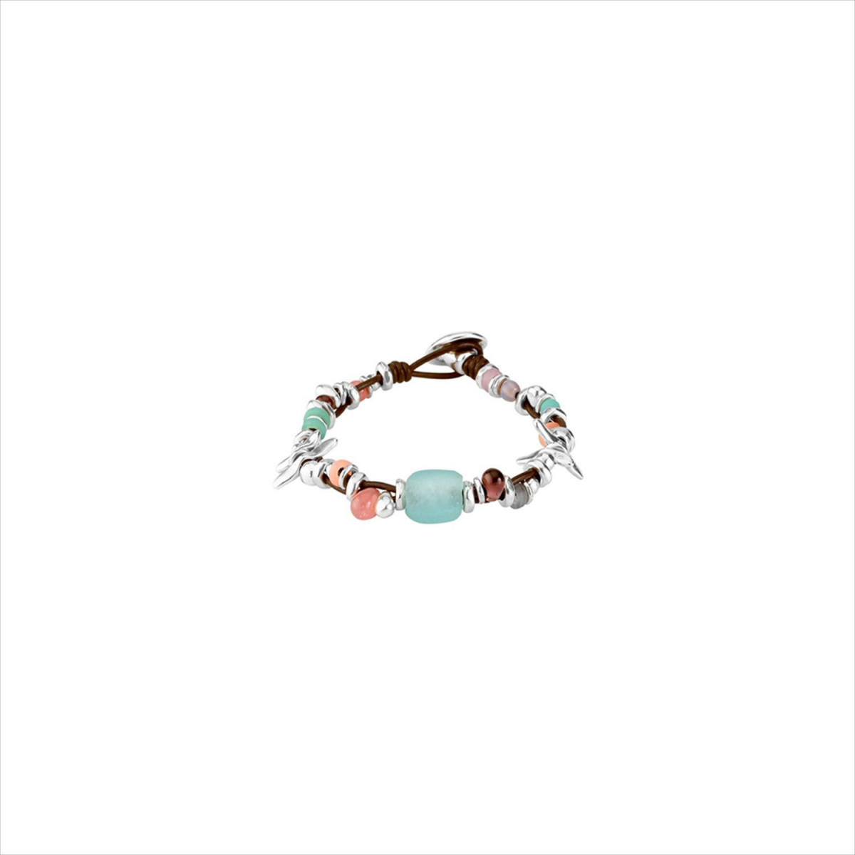 Pulsera Only Her.  Metal bañado en plata, cuero y cristal. Uno de 50