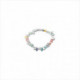 Pulsera Alhaja. Metal bañado en plata con cristales pastel, detalle charm calavera. Uno de 50