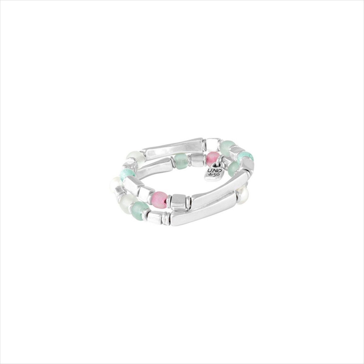 Pulsera Sumatra Island. Cristal de color, perlas y metal bañado en plata. Uno de 50