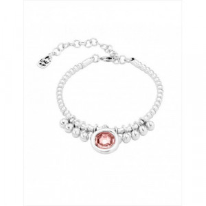 Pulsera My Goal, de metal bañado en plata. Cristal rosado. Uno de 50