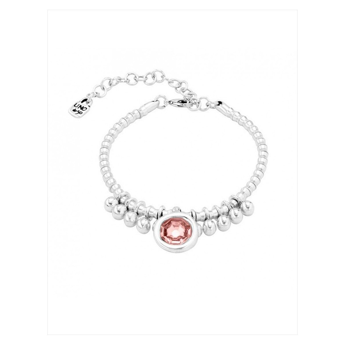 Pulsera My Goal, de metal bañado en plata. Cristal rosado. Uno de 50