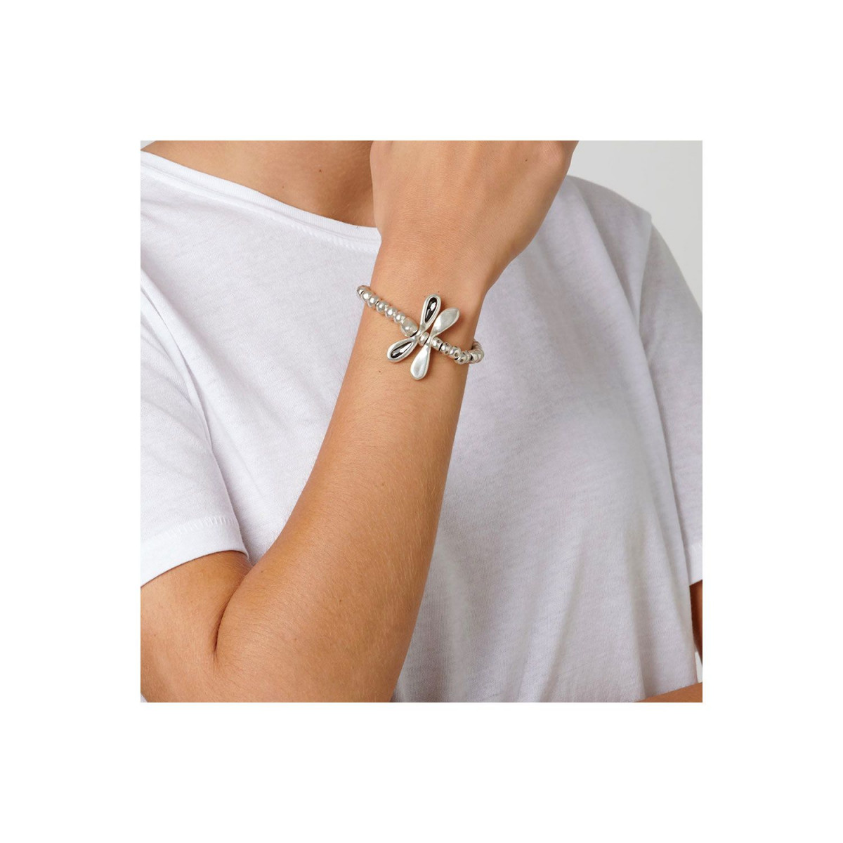 Pulsera Little Dragon Fly. Metal bañado en plata y cristal. Uno de 50