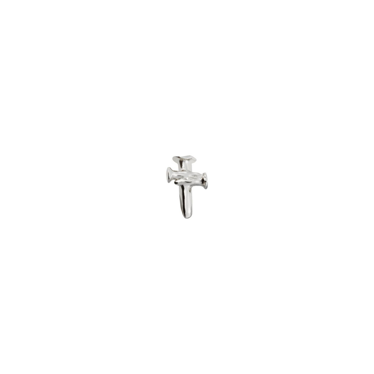 1 Pendiente Takemetochurch stud, tipo piercing. Diseño forma de cruz. Metal bañado en plata. Uno de 50