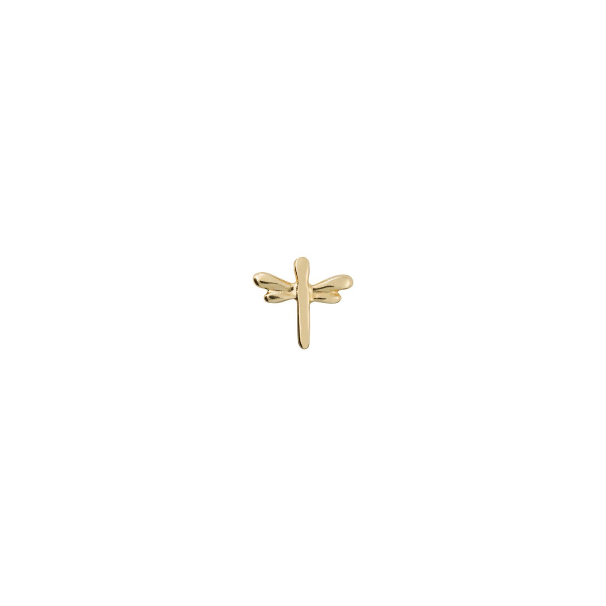 1 Pendiente Fly High stud, tipo piercing. Diseño libélula. Metal bañado en oro. Uno de 50