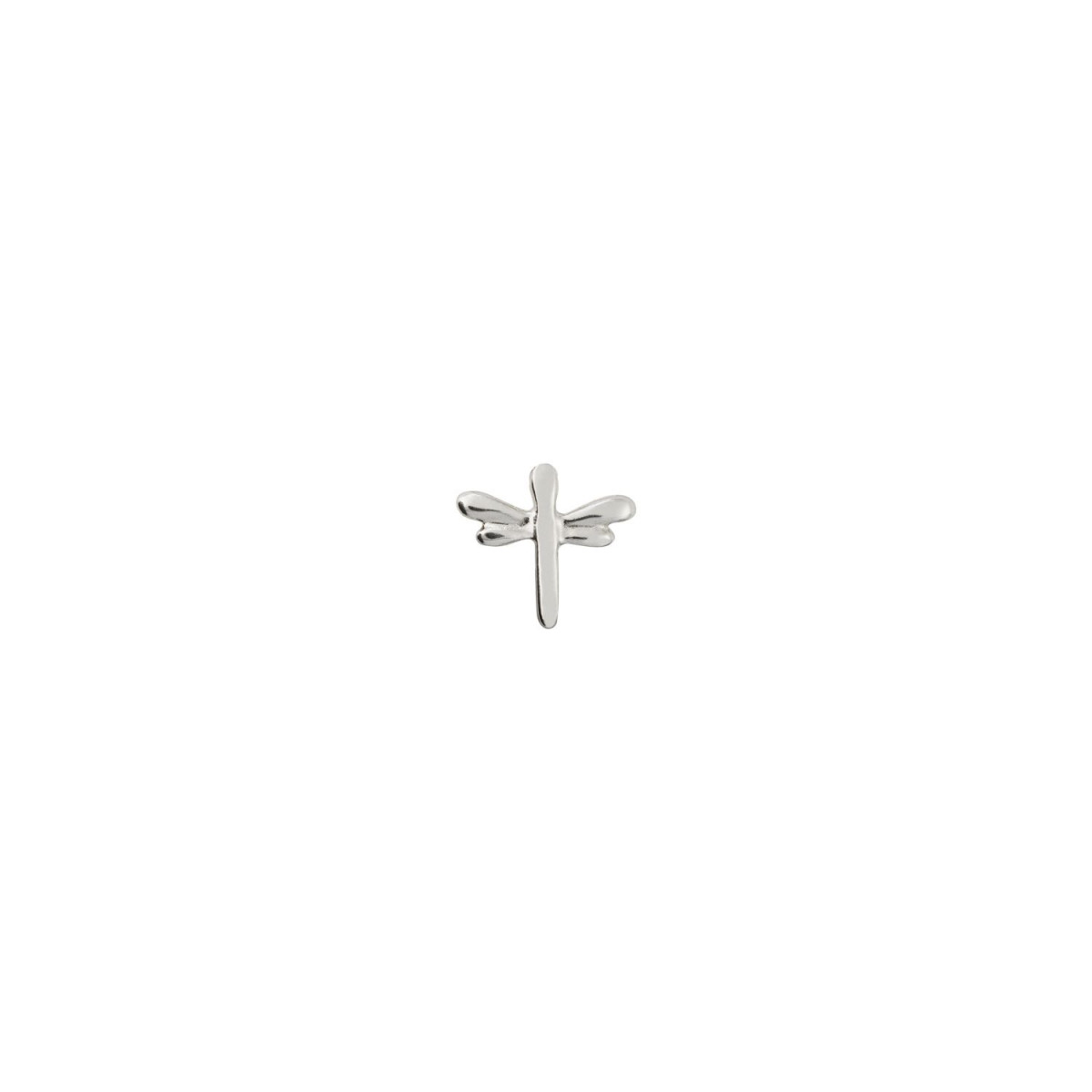 1 Pendiente Fly High stud, tipo piercing. Diseño libélula. Metal bañado en plata. Uno de 50