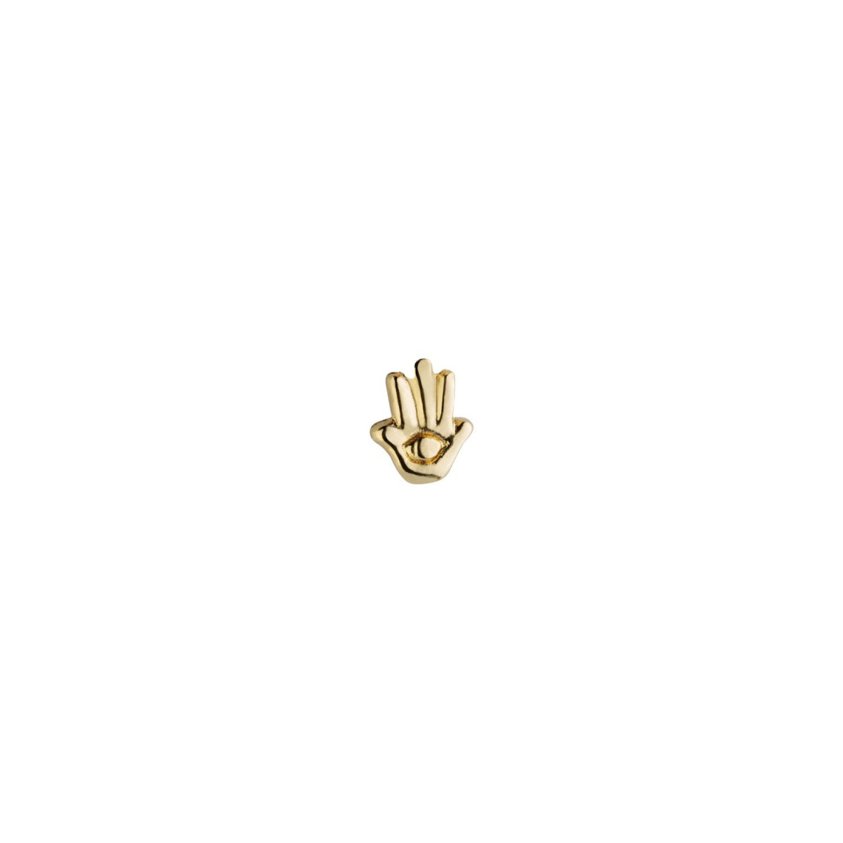 1 Pendiente Protect us stud, tipo piercing. Diseño mano de fátima. Metal bañado en oro. Uno de 50
