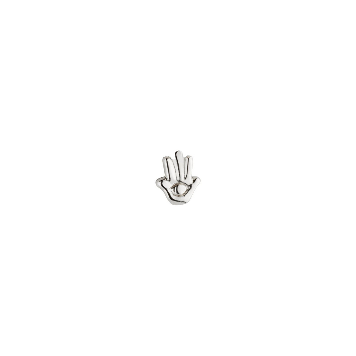 1 Pendiente Protect us stud, tipo piercing. Diseño mano de fátima. Metal bañado en plata. Uno de 50