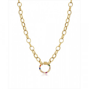 Collar Viceroy cadena acero con baño de oro dorado. Circulo con circonitas baguete.