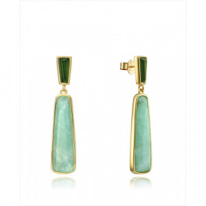 Pendientes Viceroy Elegant de plata de ley 925 bañados en oro. Con cristal verde en la parte superior y piedra amazonita natural