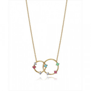 Collar en plata de ley 925 con baño de oro, circonitas, rodonitas, aventurinas y turquesas sintéticas. Largo 42cm. Viceroy