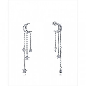 Pendientes plata 3 cadenas, 1 luna, 2 estrellas. Viceroy