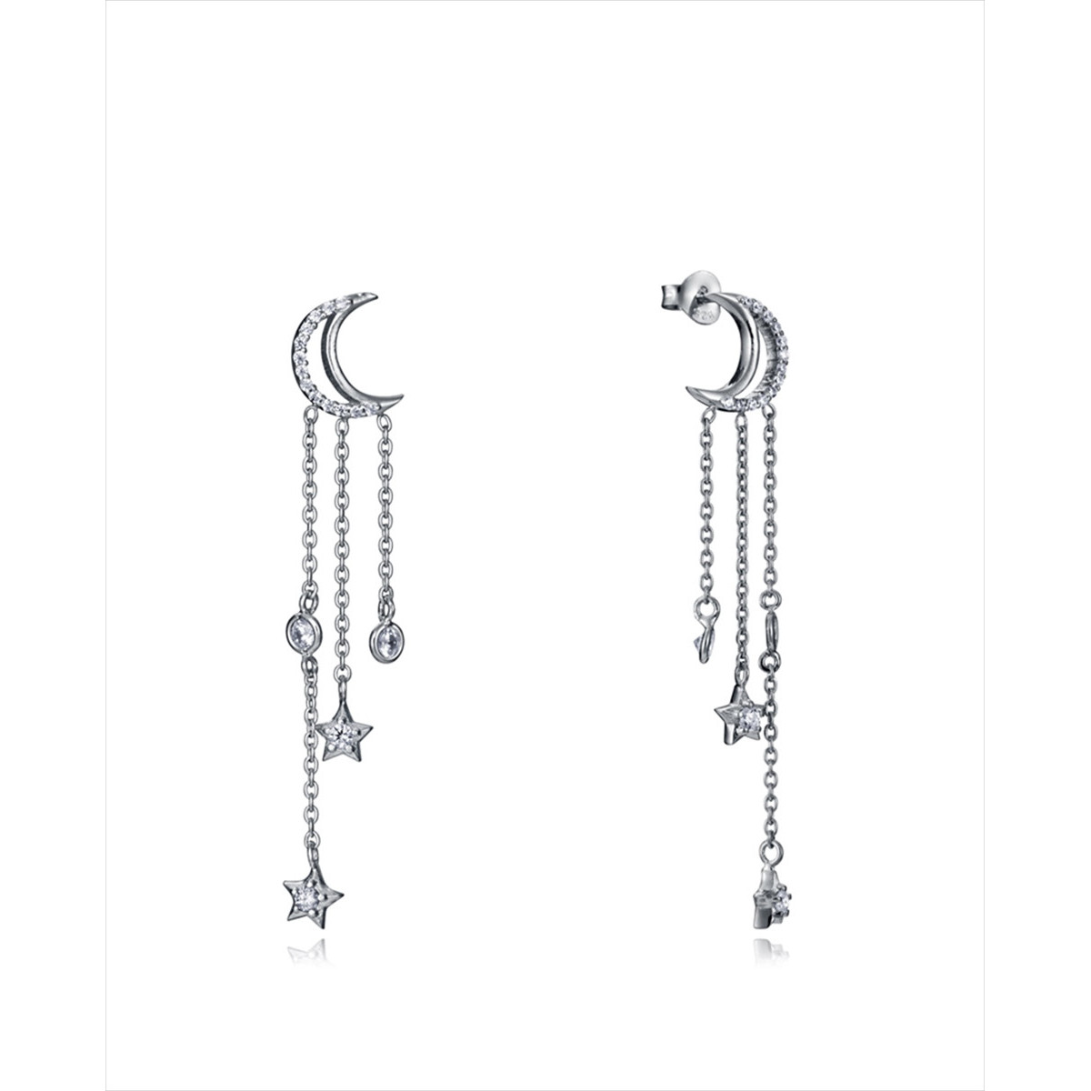Pendientes plata 3 cadenas, 1 luna, 2 estrellas. Viceroy