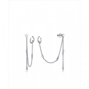 Pendientes de plata de ley 925 bañados en rodio compuesto por una cadena larga y earcuff. Cierre a presión. De 42 mm. Viceroy