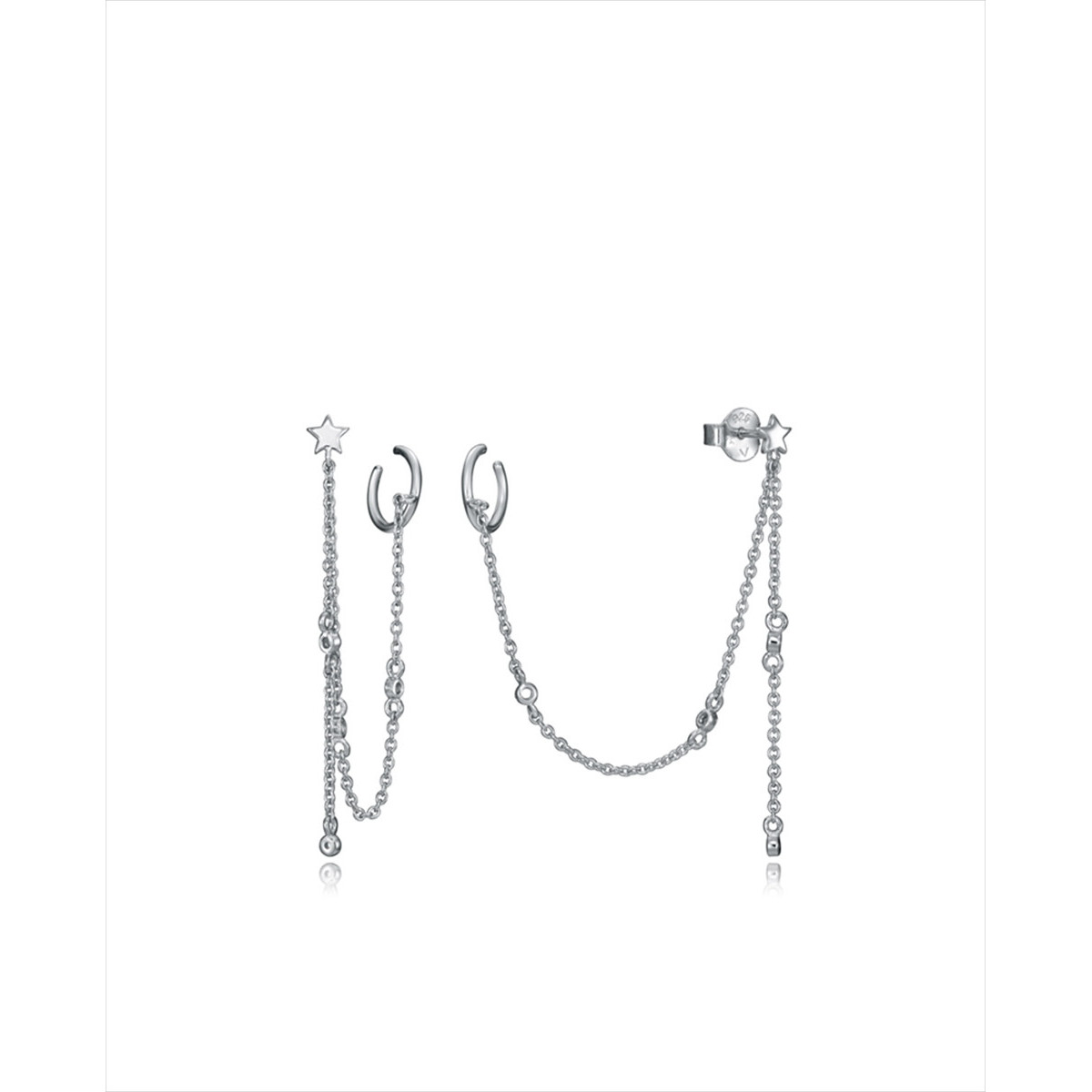 Pendientes de plata de ley 925 bañados en rodio compuesto por una cadena larga y earcuff. Cierre a presión. De 42 mm. Viceroy