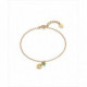 Pulsera de plata de ley 925 bañada en oro con colgante en forma de hoja y circonita verde. Largo de 17 cm y 2 cm de extensión. V
